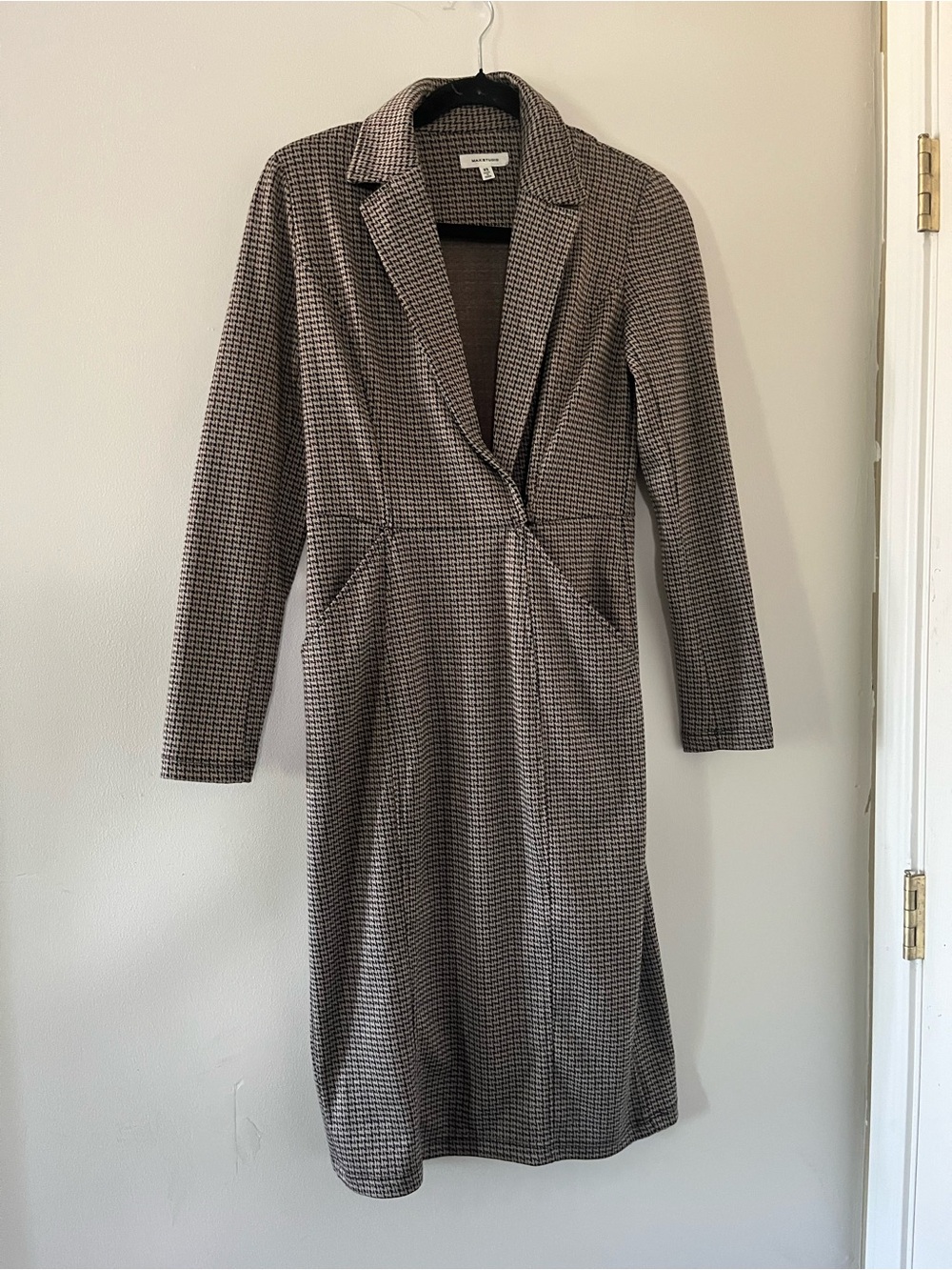 Max Studio Brown Black Houndstooth Blazer Midi Dress XS Preppy Quiet Luxury